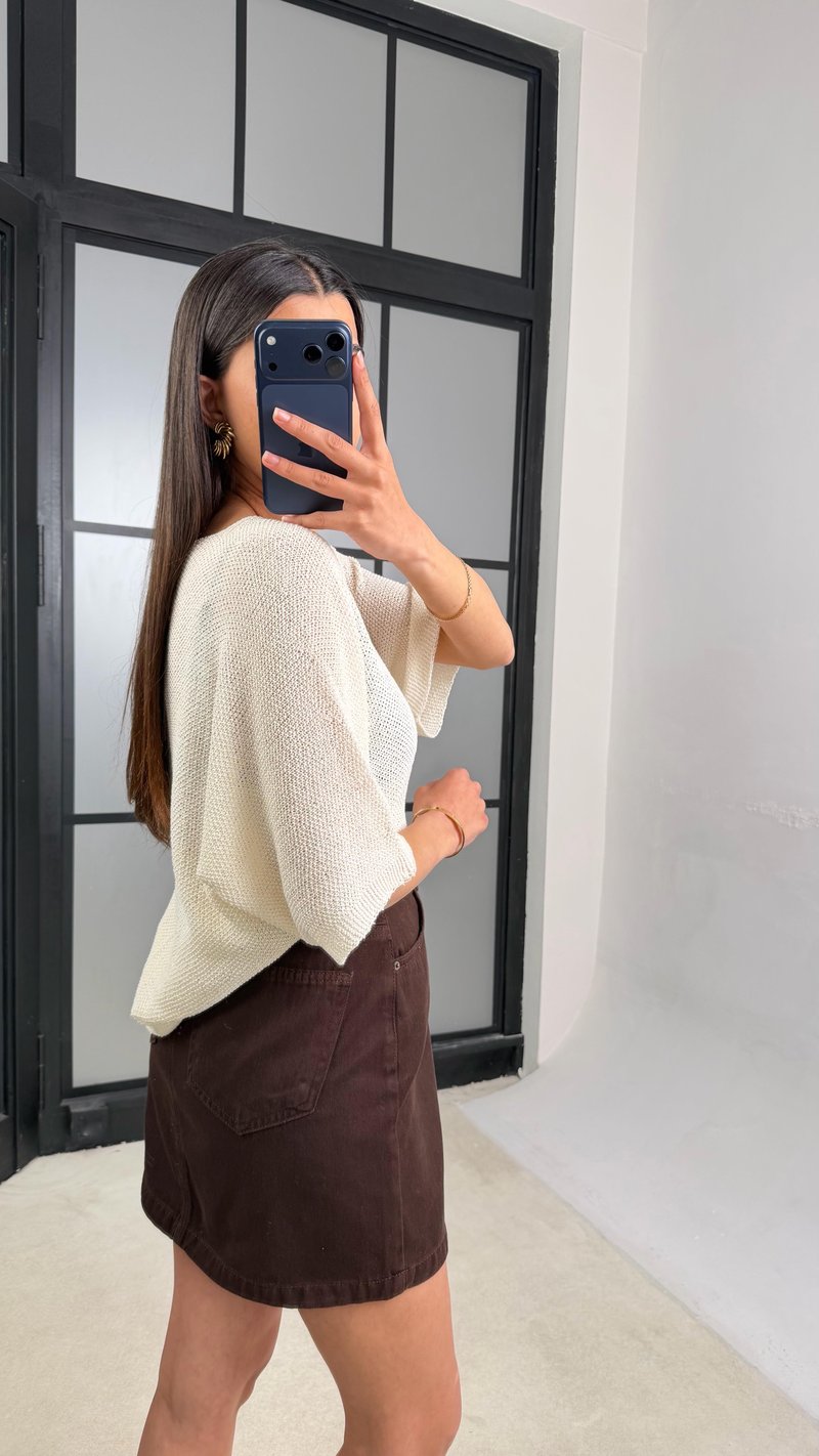 Acı Kahve Kemerli Kot Etek GAUS-01475