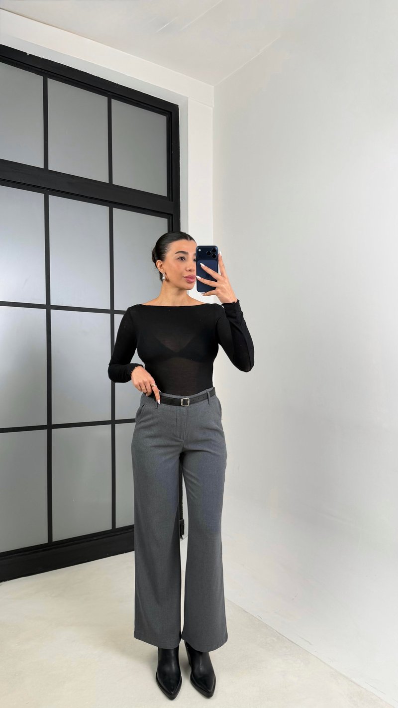 Antrasit Kemerli Paça Detaylı Kumaş Pantolon GAUS-00553