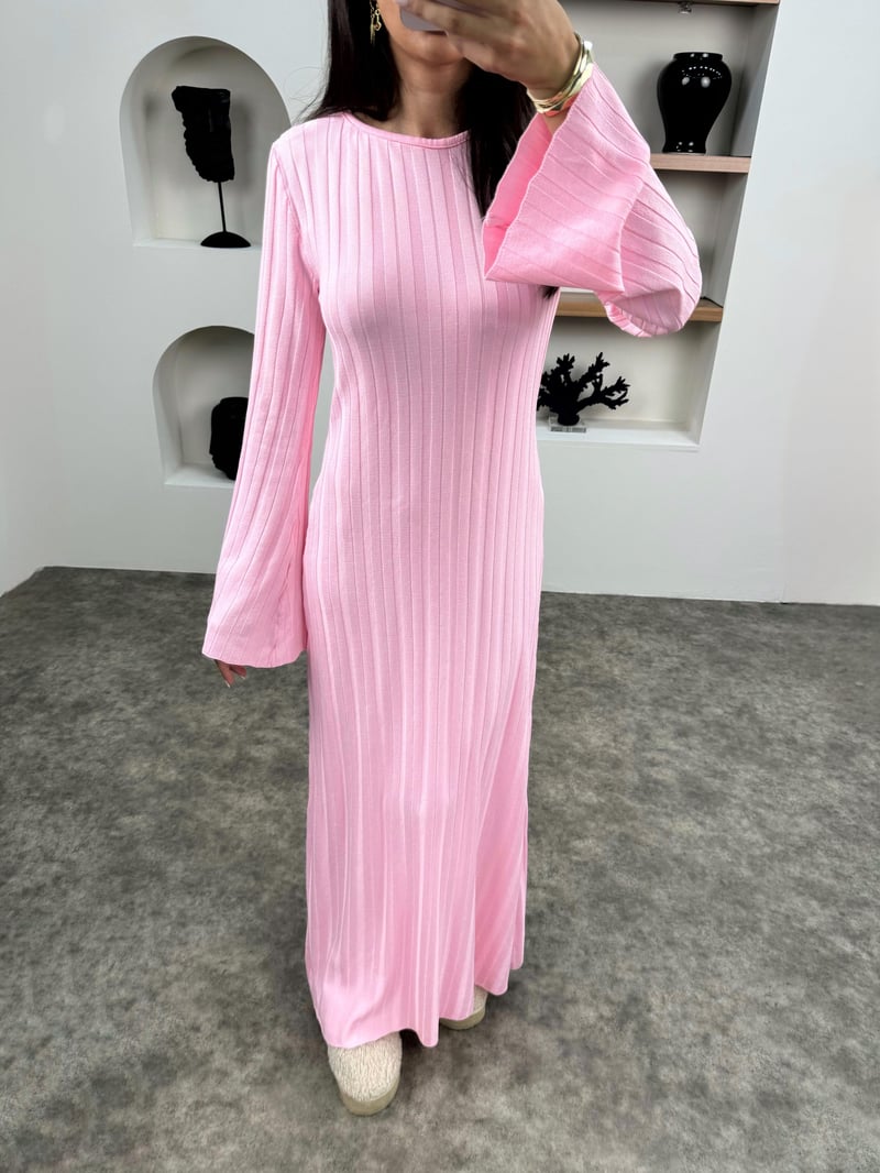 Jita Pembe Bağlamalı Triko Elbise