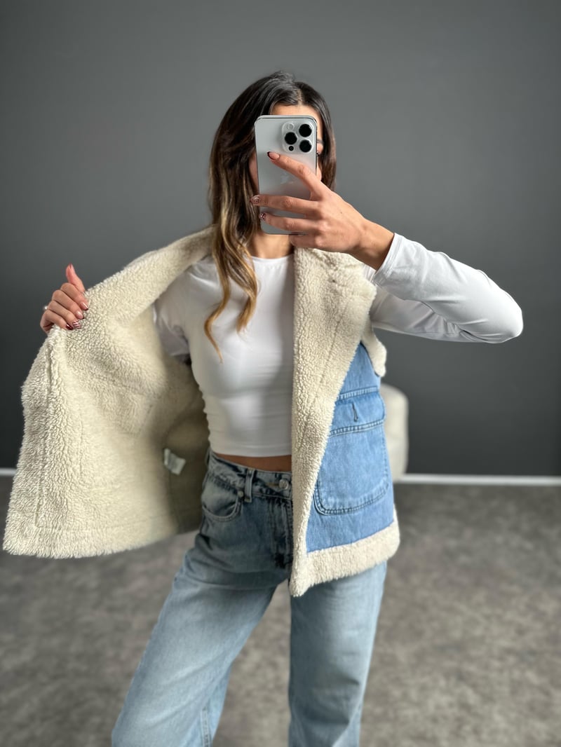 ZR Model İçi Kürklü Denim Yelek 