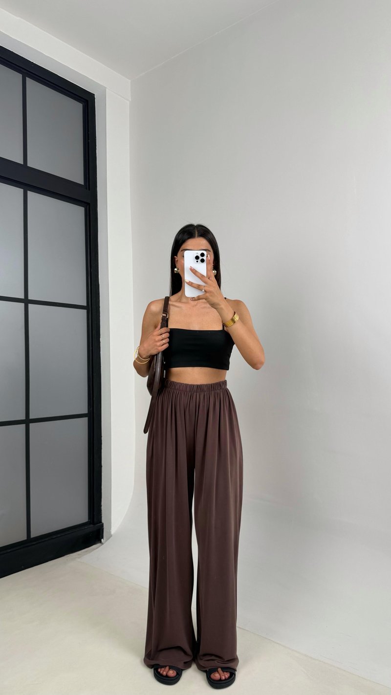Kahve Beli Lastikli Modal Kumaş Pantolon Gaus00668