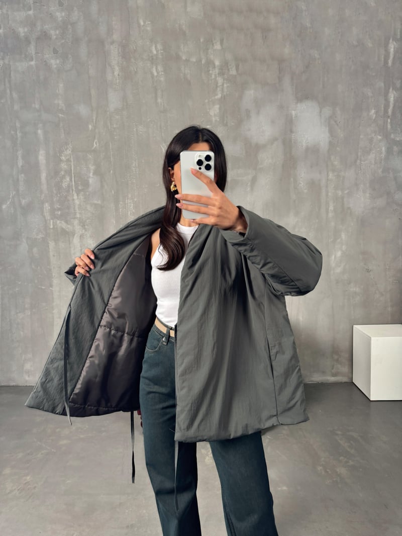 Gows ZR Model Haki Önden Bağlamalı Mont