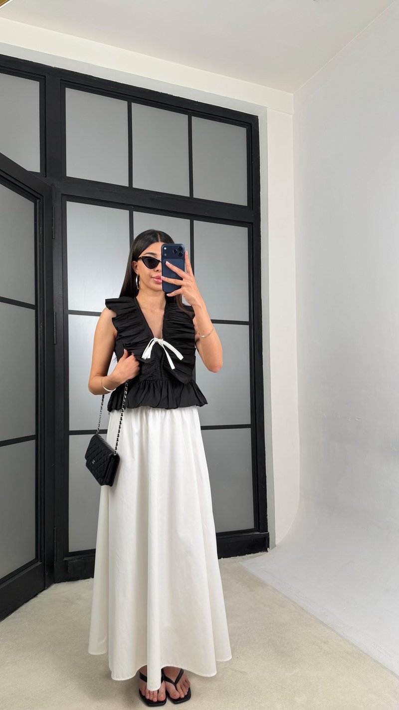 Beyaz Beli Lastikli Poplin Etek GAUS-01526