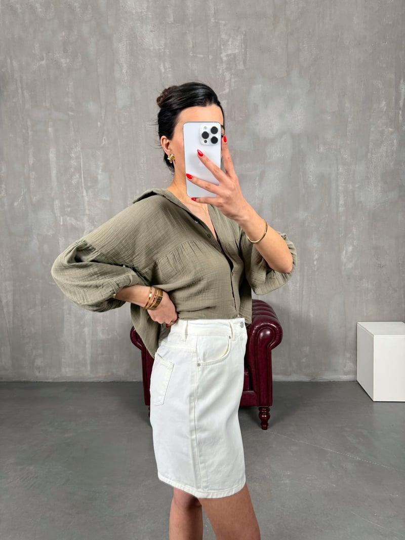 Ekru Denim Şort Gaus00221