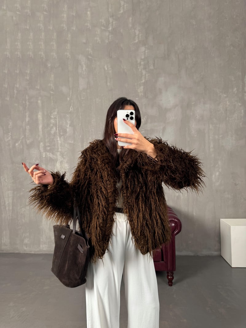 Noag Kahve Püsküllü Astarlı Kürk