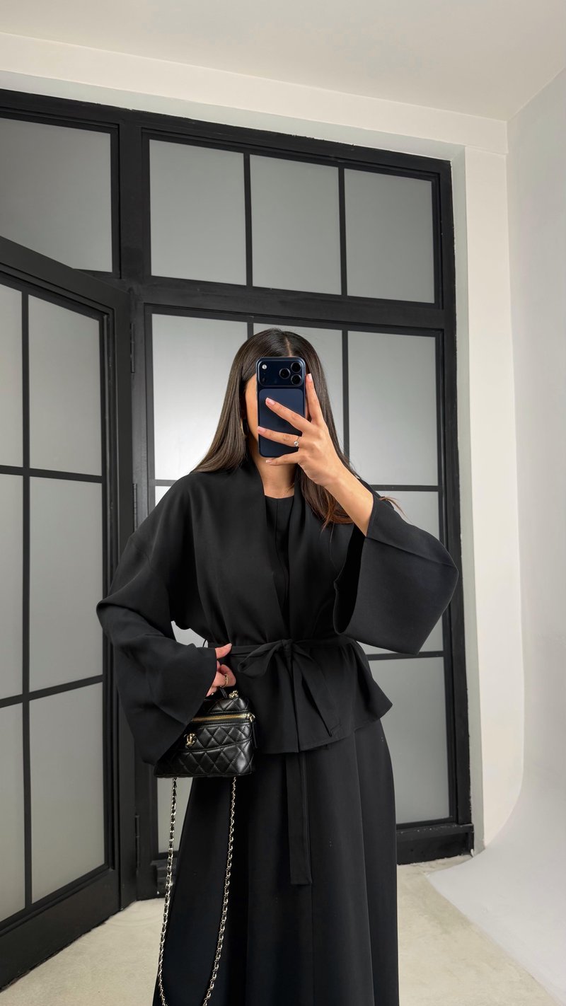 Siyah Kuşaklı Ceket Elbise Premium Tencel Takım GAUS-01165