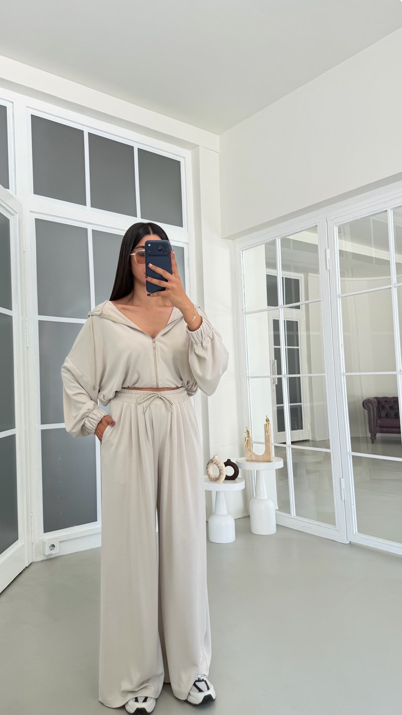 Taş Kapüşonlu Hırka Beli Lastikli Pantolon İkili Takım GAUS-01901