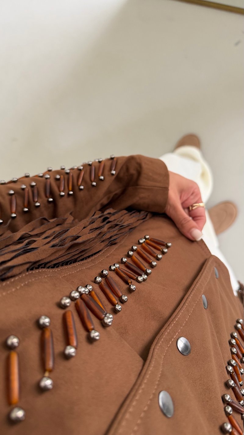 Taba Vatkalı Astarlı Püskül Detaylı Premium Süet Ceket GAUS-02157