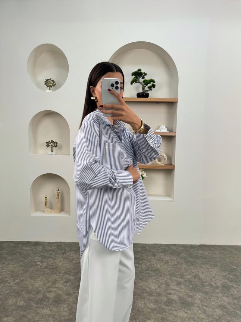 Lita Mavi Çizgili Oversize Gömlek
