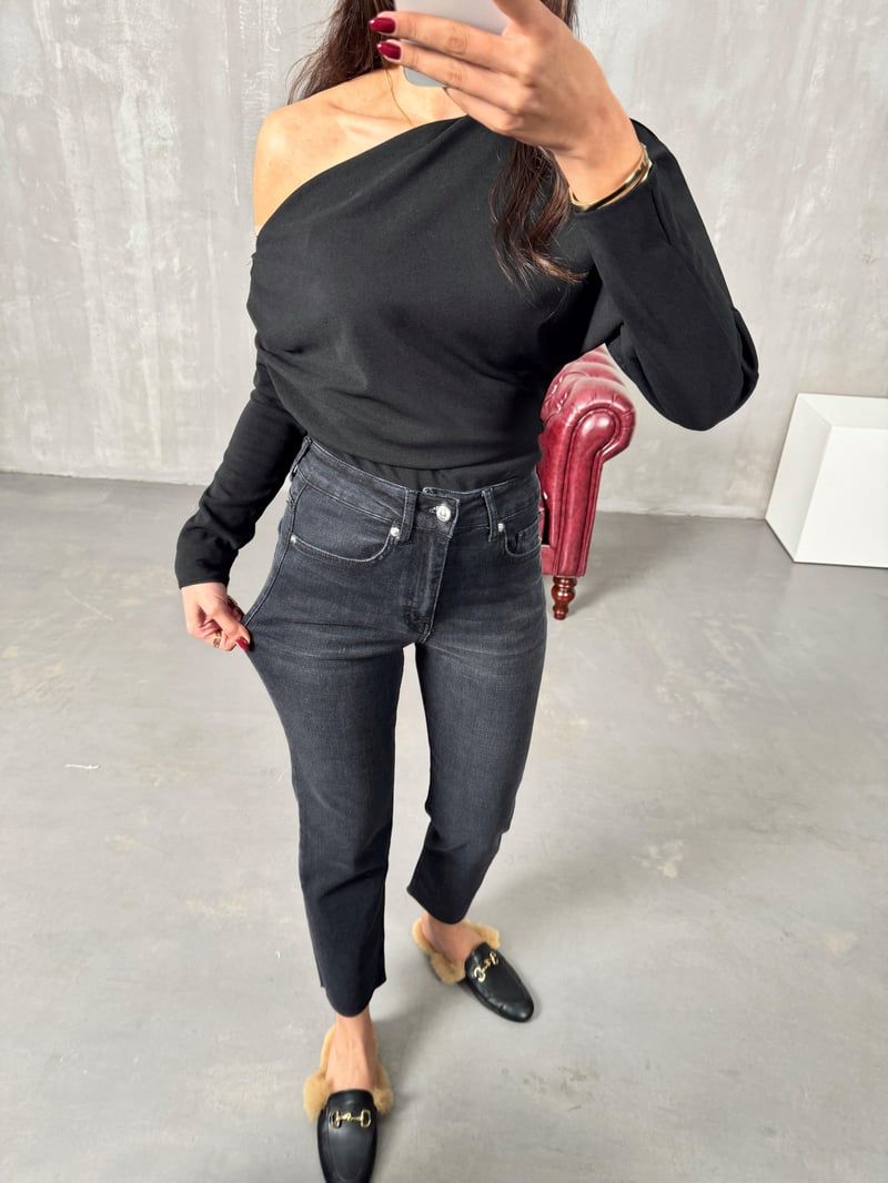 Benet Füme ZR Kesik Paça Likralı Mom Jean