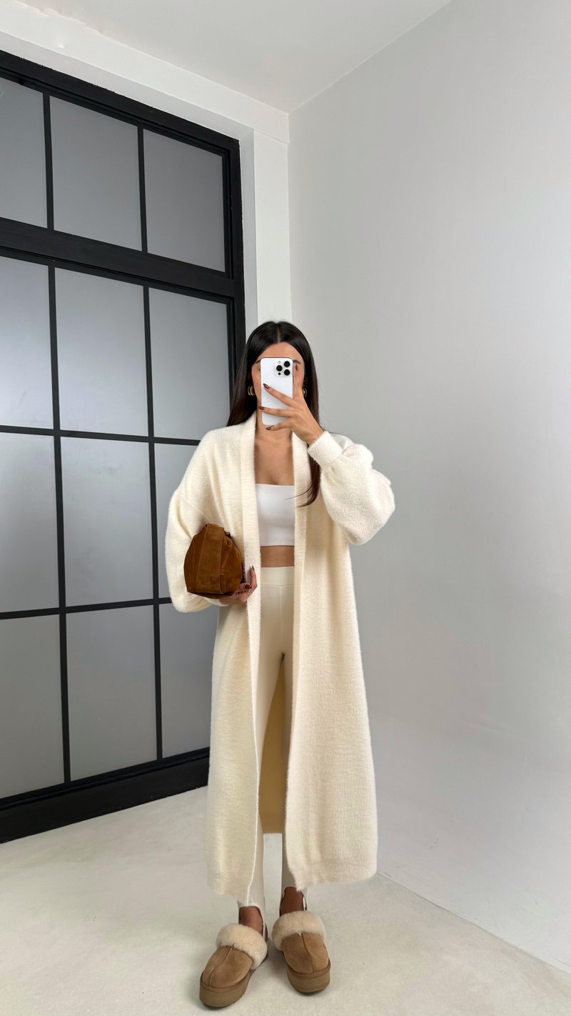 Ekru Uzun Oversize Triko Hırka GAUS-00157