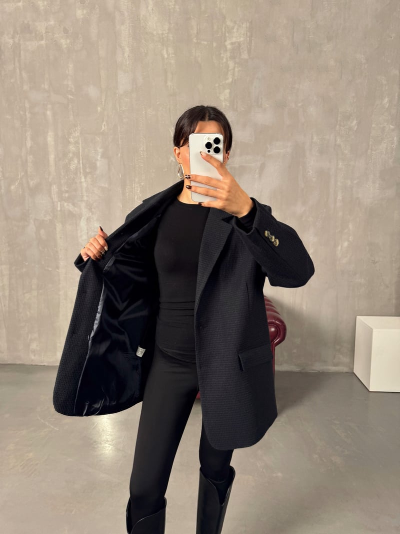 Dany Lacivert Astarlı Kaşe Blazer Ceket