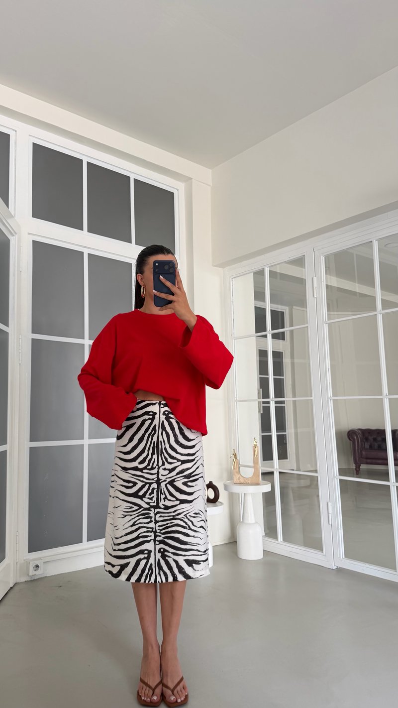 Zebra Desenli Astarlı Tasarım Etek GAUS-02136