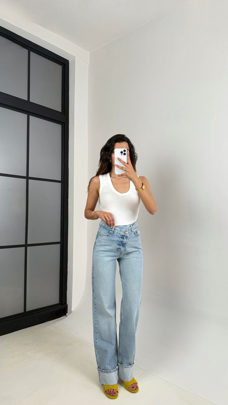 Açık Mavi Paça Katlamalı ZR Muadil Straight Jean Gaus00636