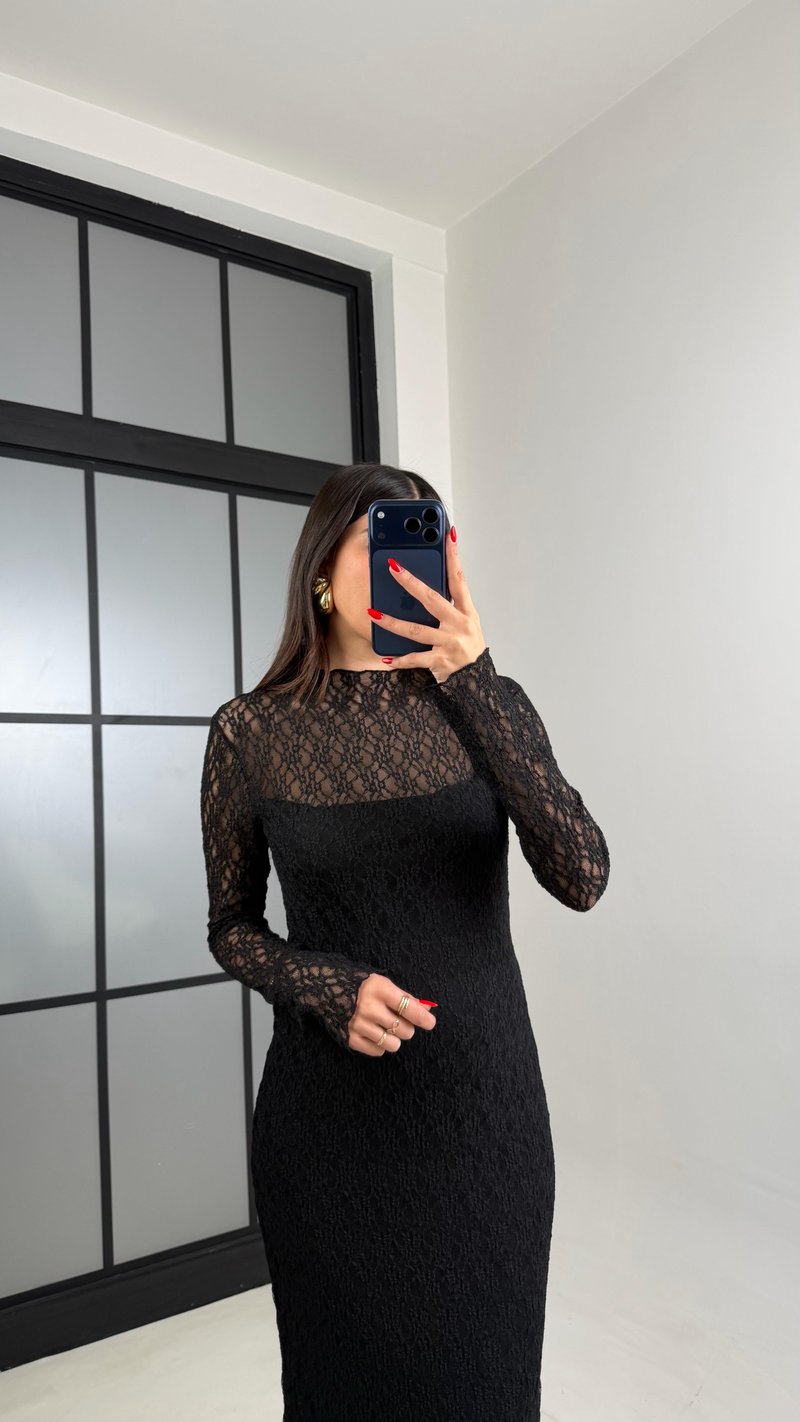 Siyah Astarlı Dantel Elbise GAUS-00957