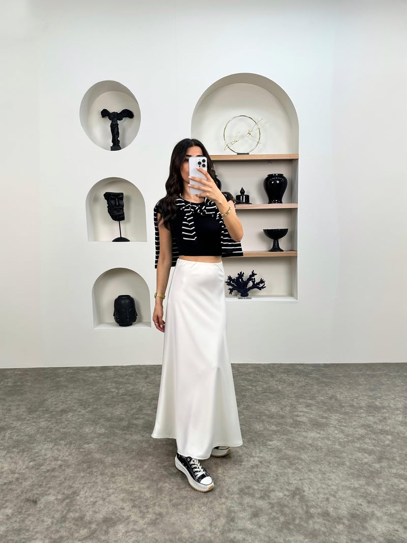 Oliv Beyaz Maxi Saten Etek
