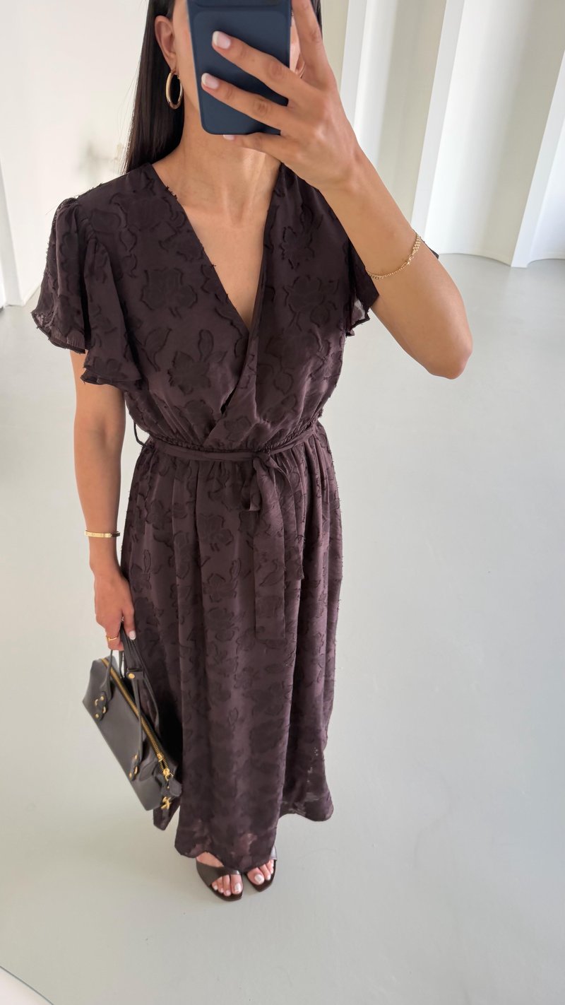 Acı Kahve Kuşaklı Astarlı Pinterest Elbise GAUS-01657