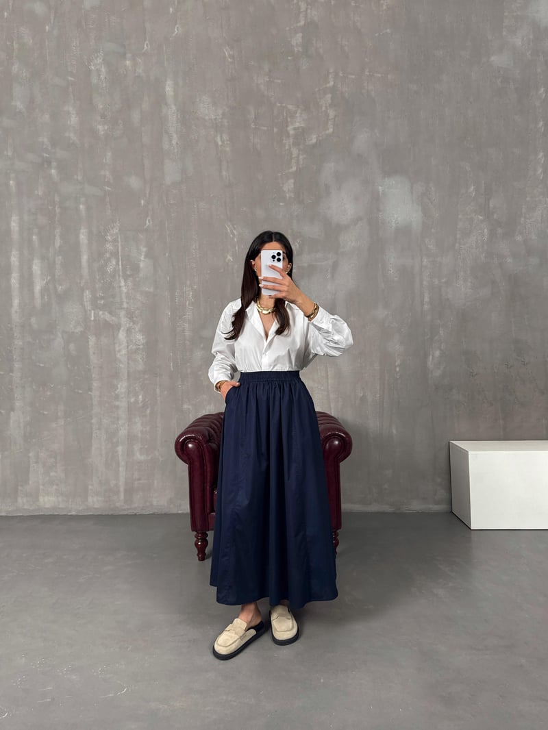 Greys Navy Blue Poplin Skirt
