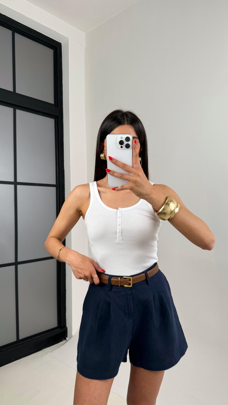 Beyaz Önden Düğmeli Basic Atlet Gaus00498