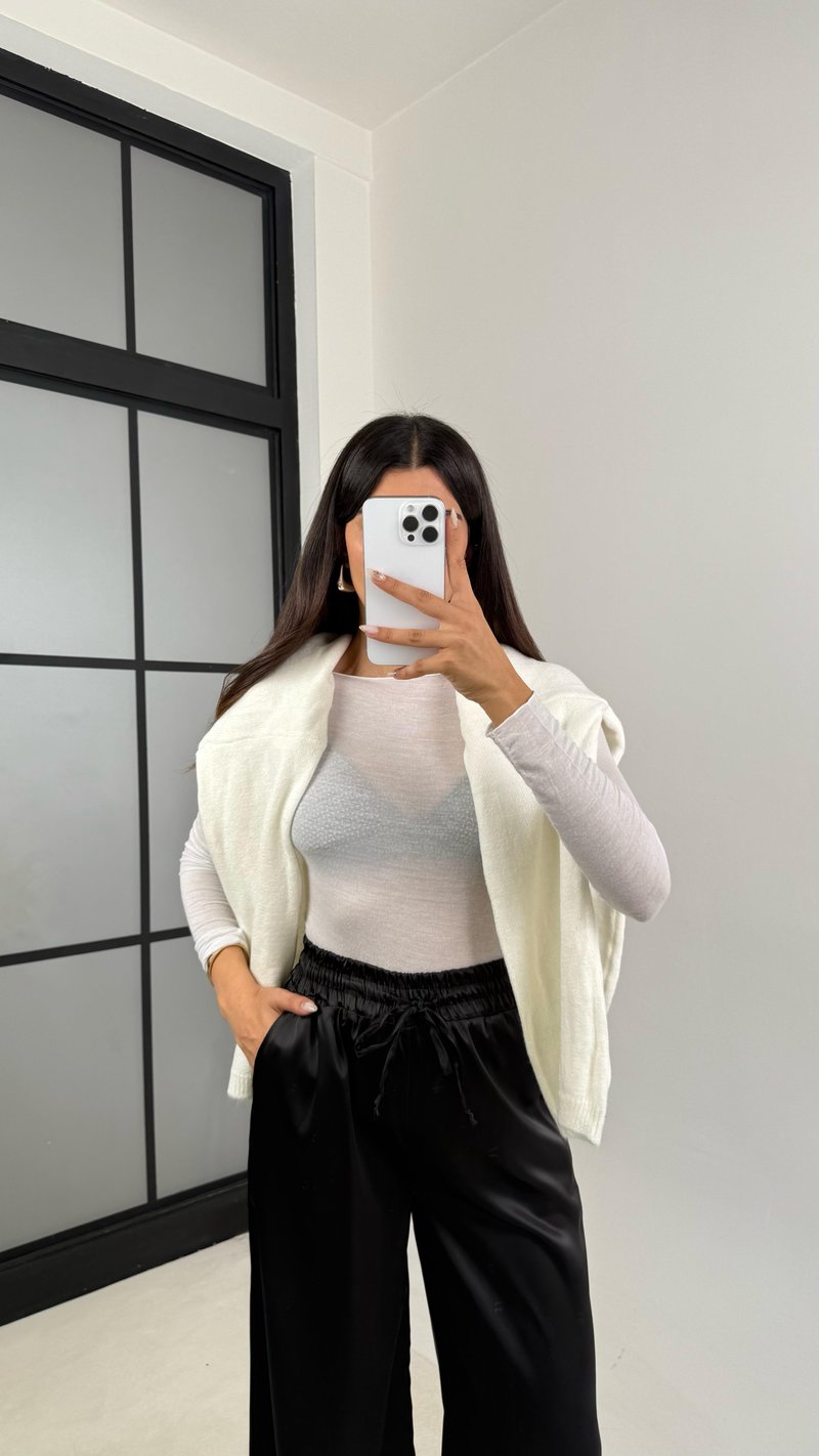 Siyah Beli Lastikli Cepli Saten Pantolon GAUS-0090
