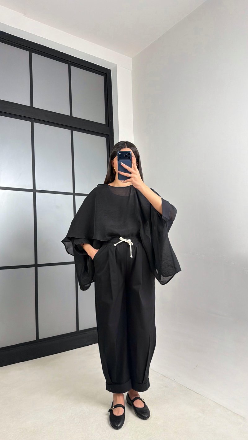 Siyah Beli Lastikli Muadil Pantolon GAUS-01119