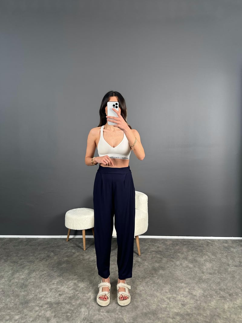 Tanya Lacivert Yazlık Modal Kumaş Harem Pantolon