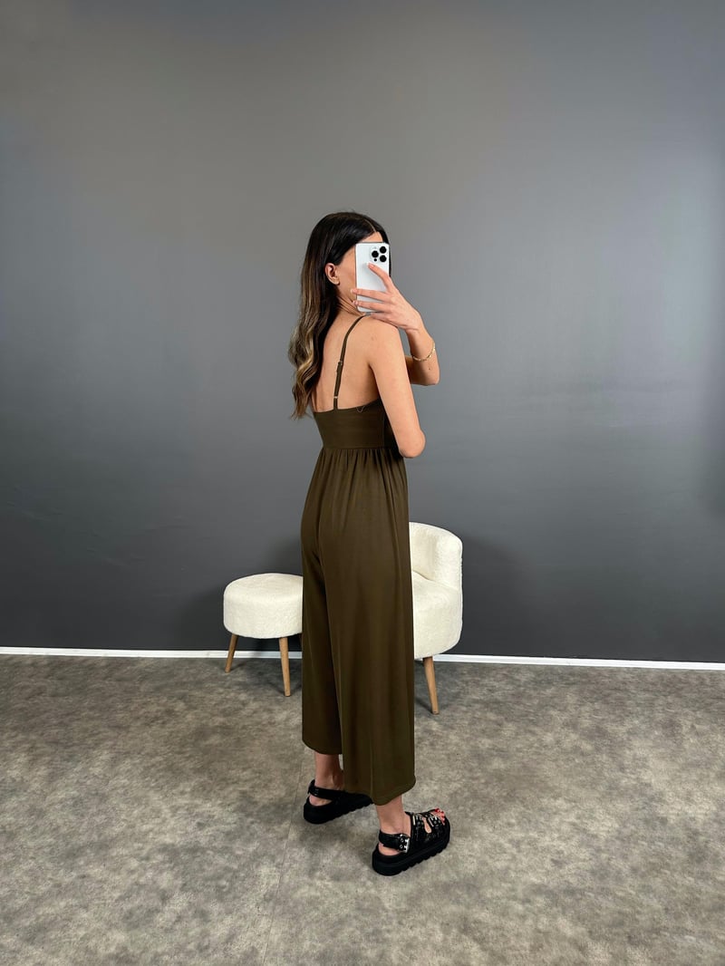 Melody Haki İp Askılı Rahat Tulum 