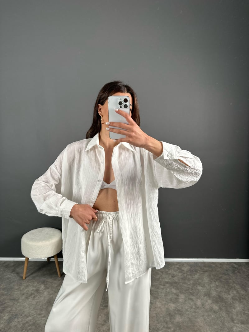 Rida Beyaz Oversize Premium Gömlek 