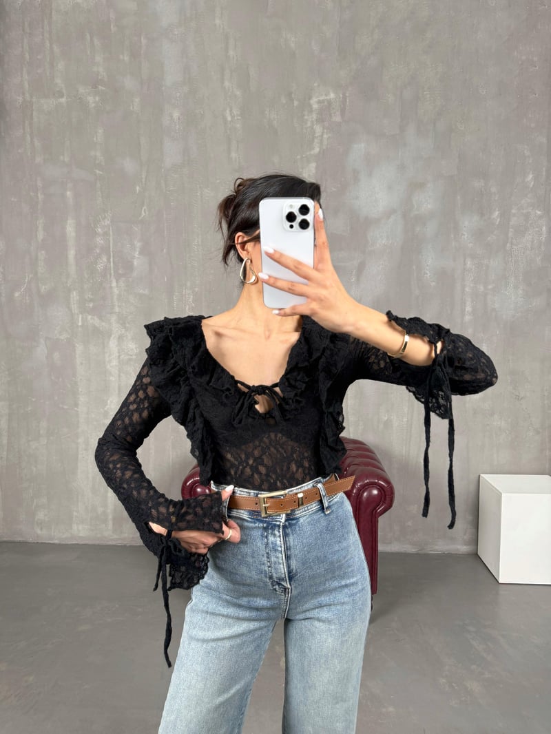 Black Lace V-Neck Replacement Shirt Gaus00048