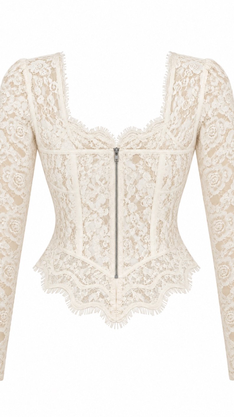 Ekru Dantel Detaylı Premium Korse Bluz GAUS-02281