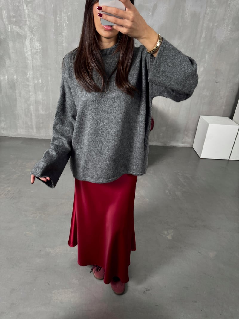 Oliv Bordo Maxi Saten Etek