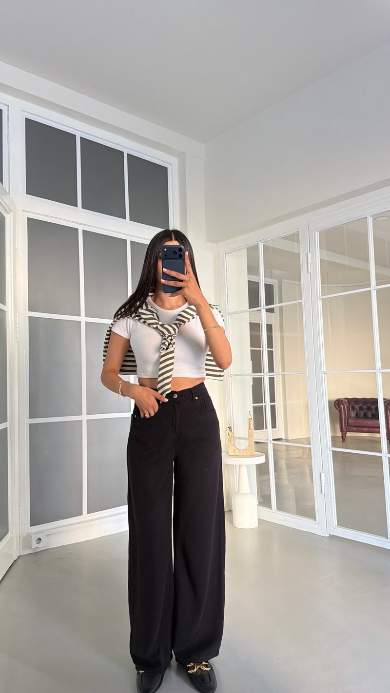Siyah Beli Lastikli Geniş Paça Jean GAUS-01876 GAUS-02035