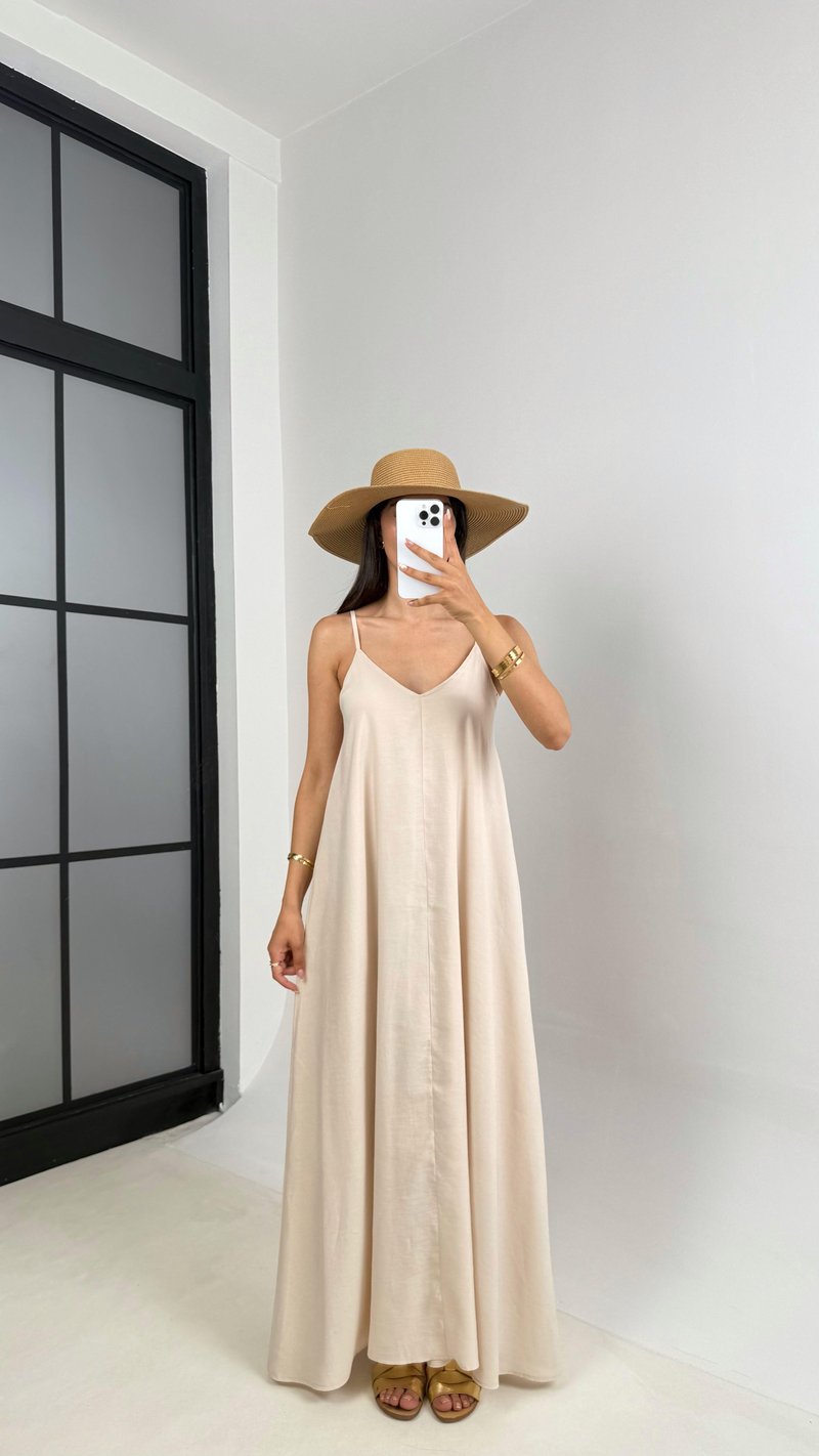 Taş Ayarlanabilir Askılı Astarlı Tencel Elbise Gaus00690