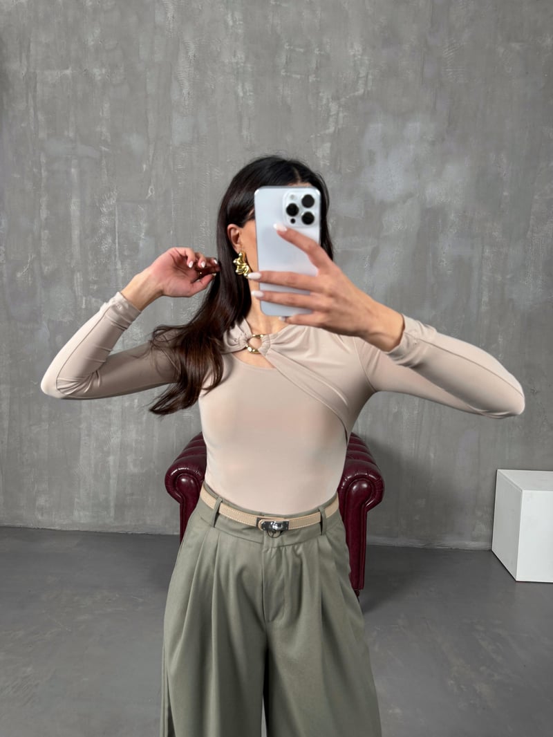 Payne Açık Vizon Metal Toka Detaylı Bodysuit
