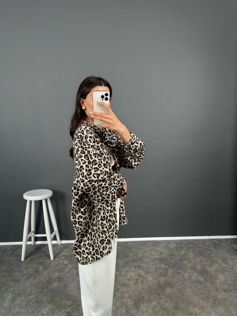 Jagu Oversize Leopar Salaş Gömlek 