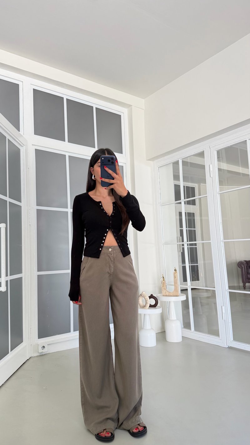 Haki Yıkamalı Tencel Denim Pantolon GAUS-01786