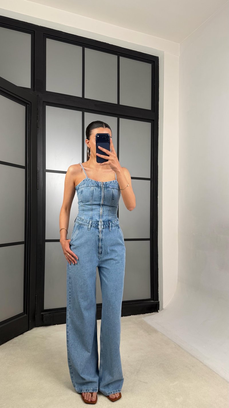 Mavi Ayarlanabilir Askılı Denim Tulum GAUS-01521
