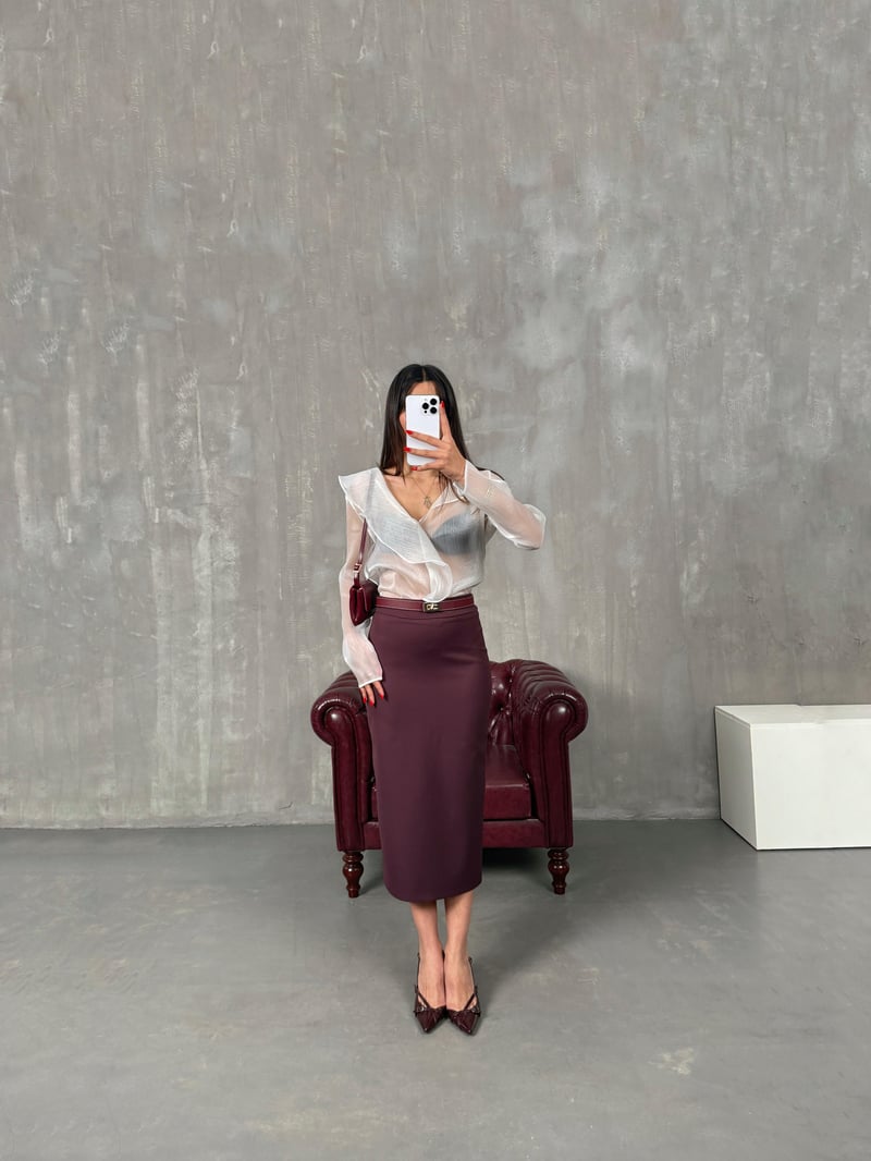 Nalya Bordo ZR Model Yırtmaçlı Kalem Etek