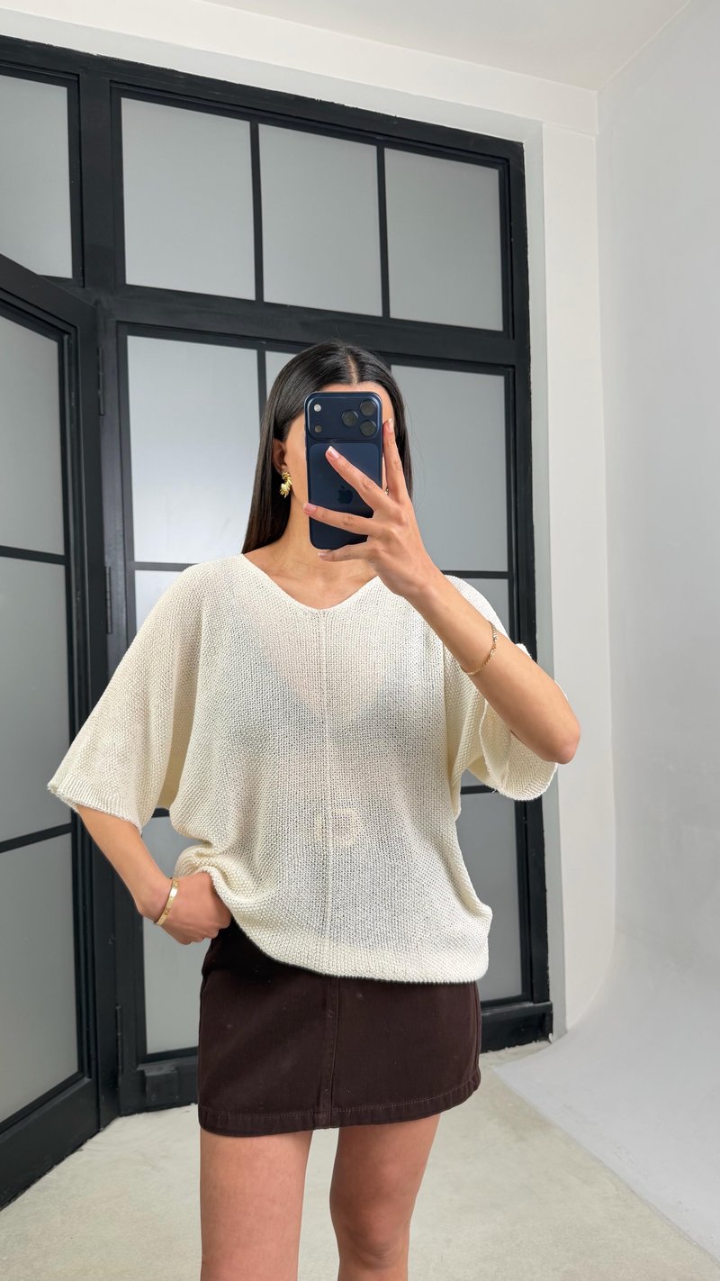 Krem Yarasa Kol Ajurlu Triko Bluz GAUS-01443