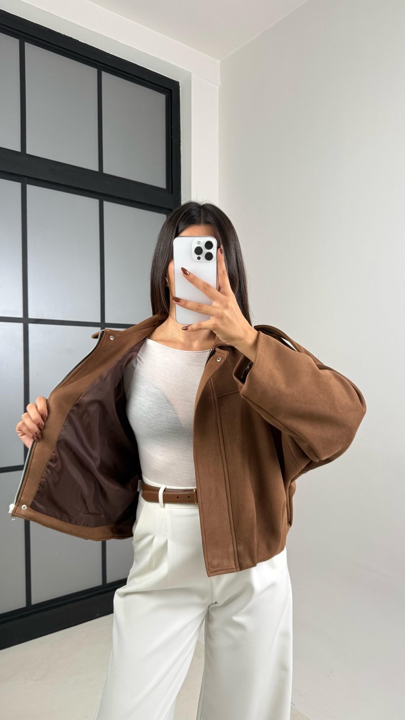 Kahve Süet Premium Bomber Ceket GAUS-0088