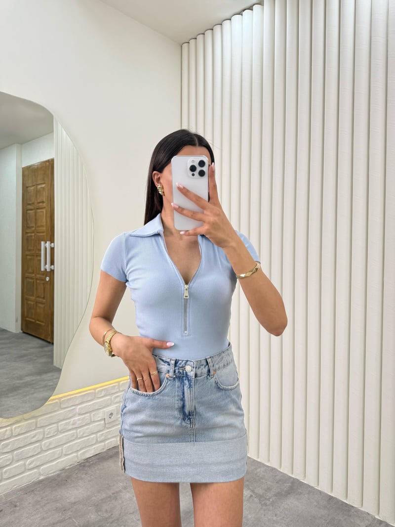 Mavi Önü Fermuarlı Tshirt Gaus00330