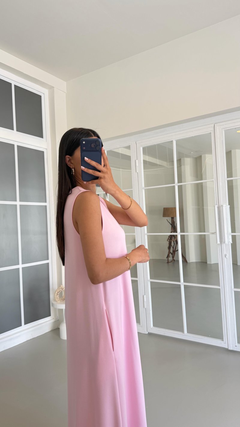 Pembe Sıfır Kol Basic Modal Elbise GAUS-01522