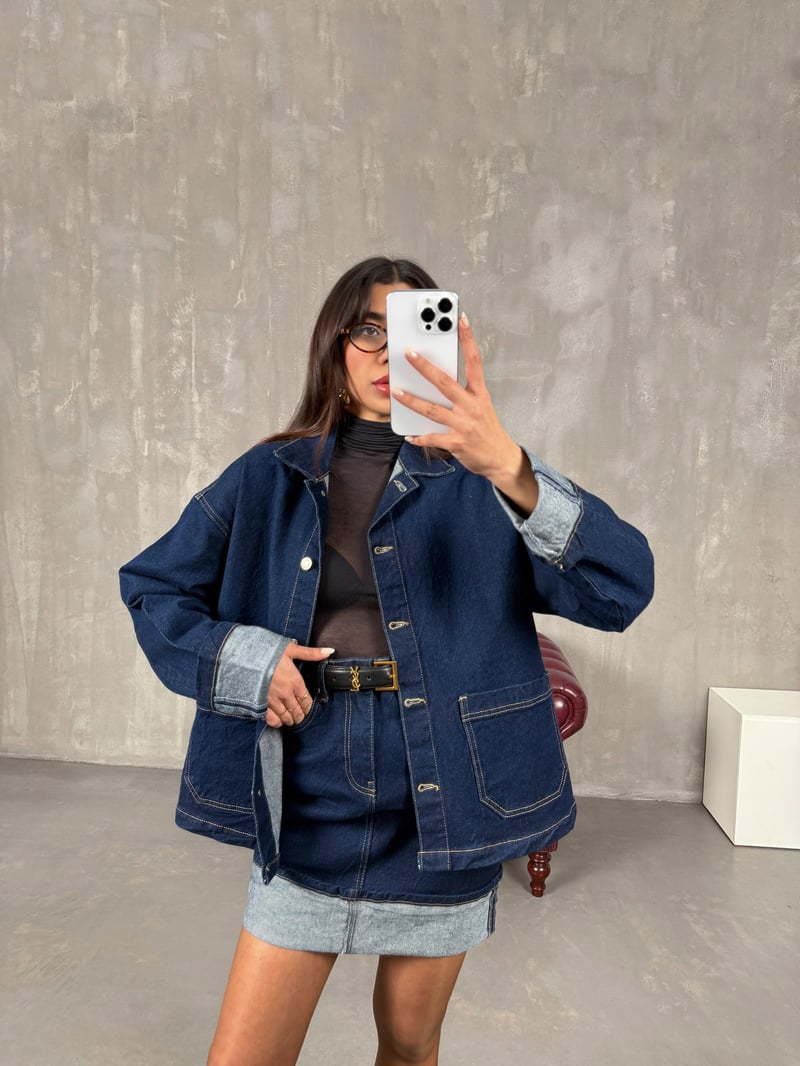 Rosina Lacivert Gömlek Etek Premium Denim Takım