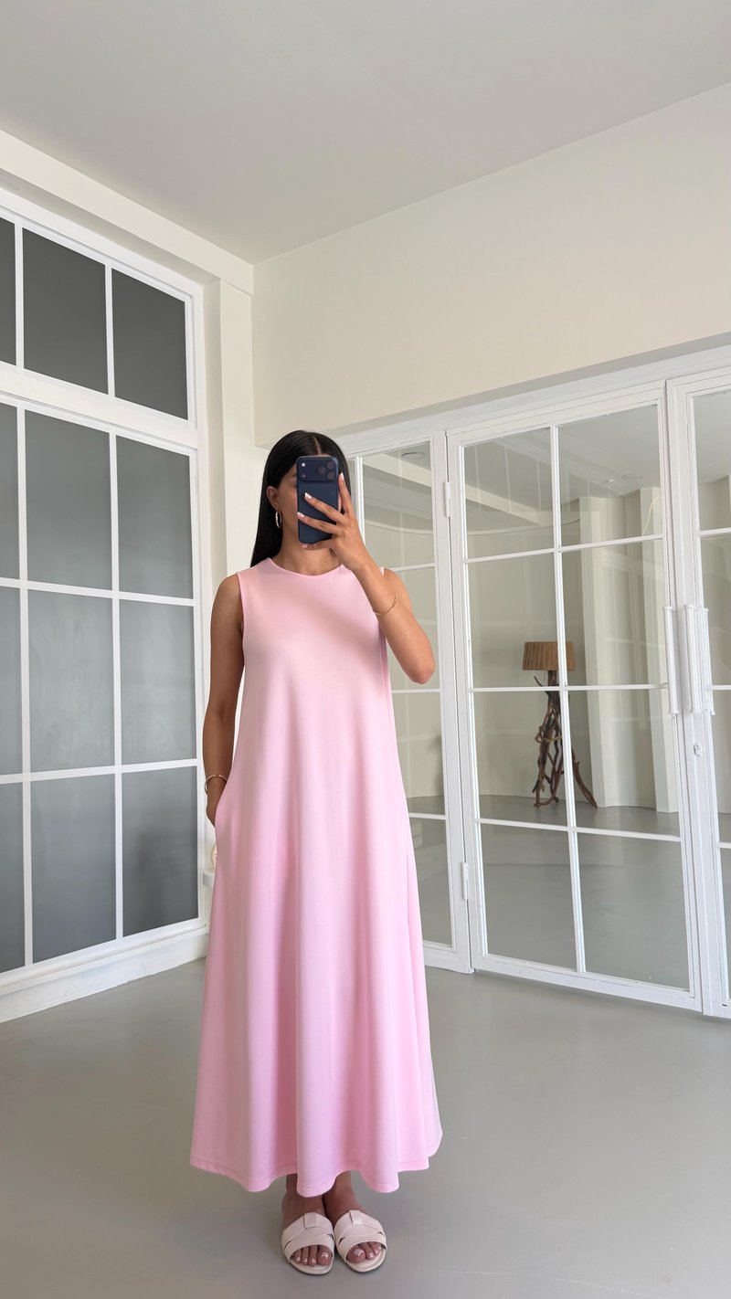Pembe Sıfır Kol Basic Modal Elbise GAUS-01522