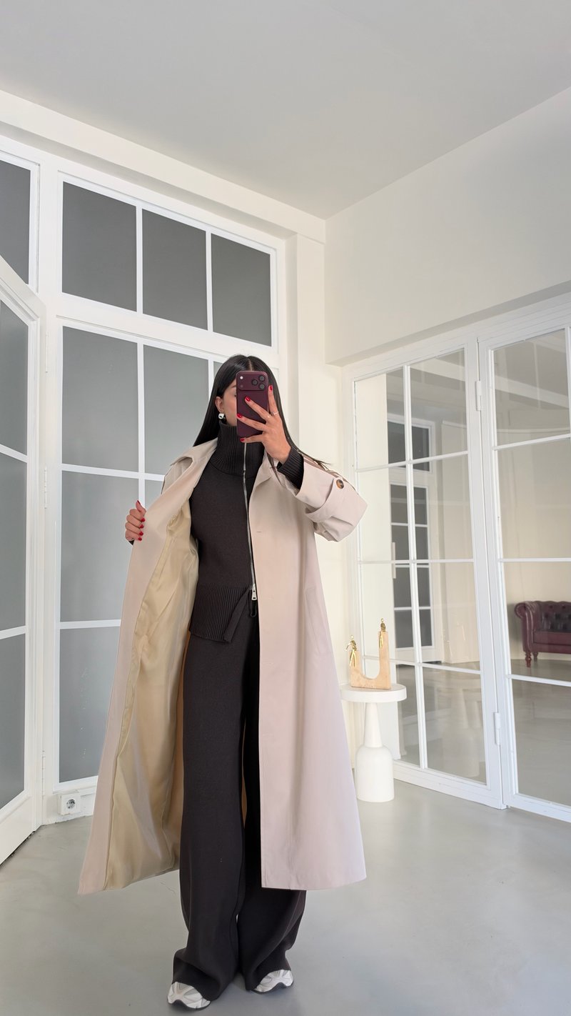 Taş Kol Şeritli Astarlı Trençkot GAUS-02245