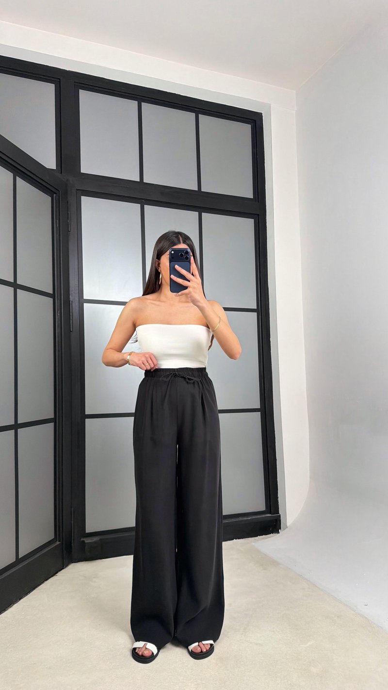 Siyah Beli Lastikli Tencel Pantolon GAUS-01331