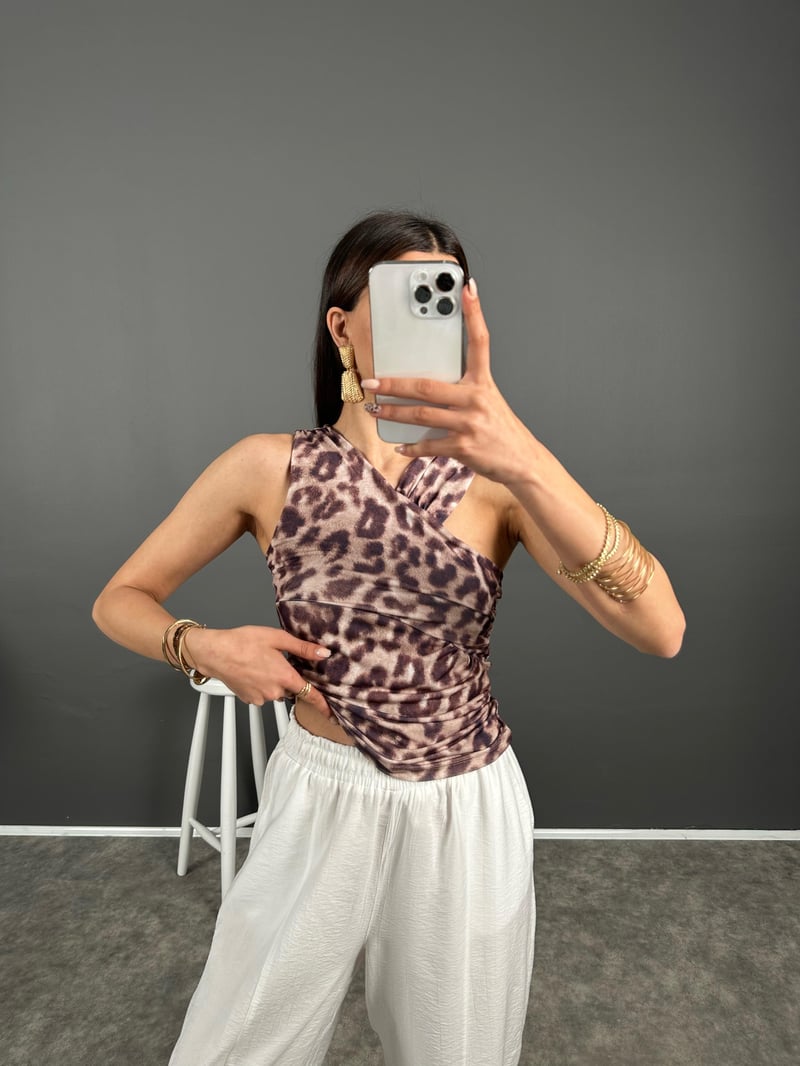 Muadil Kahve Leoparlı Bluz 