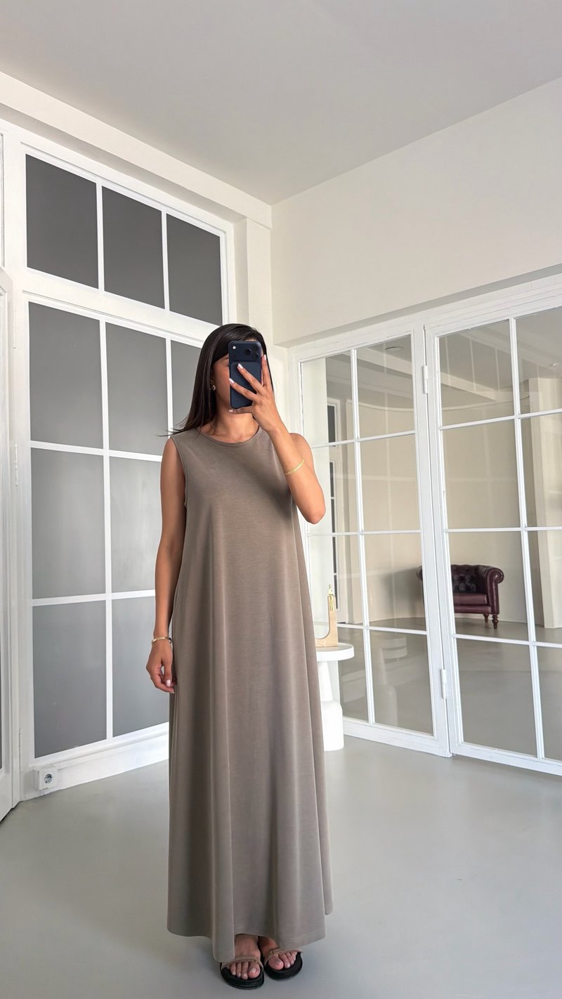 Haki OYS Model Sıfır Kol Basic Elbise GAUS-01729 GAUS-01728