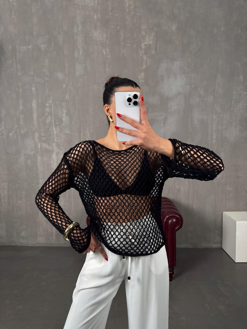 Gela Siyah Ajurlu Triko