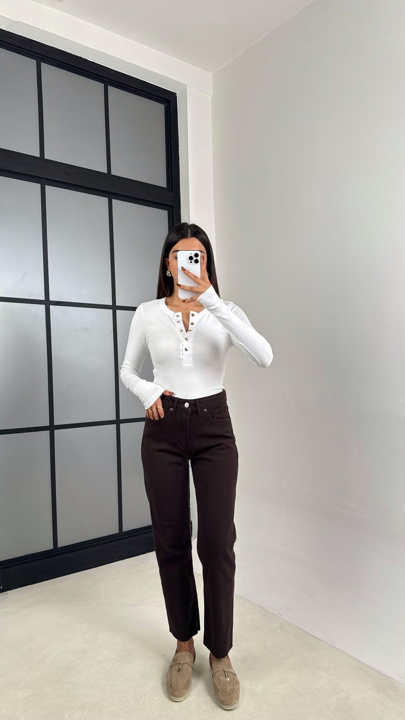 Acı Kahve ZR Model Kesik Paça Jean GAUS-00173